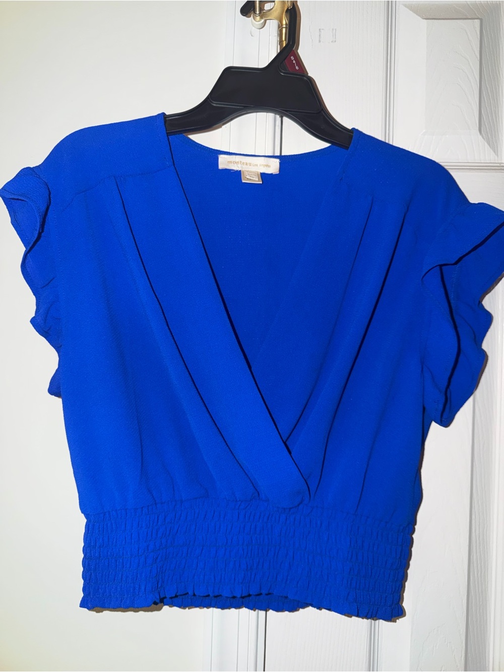 royal blue ruffle blouse